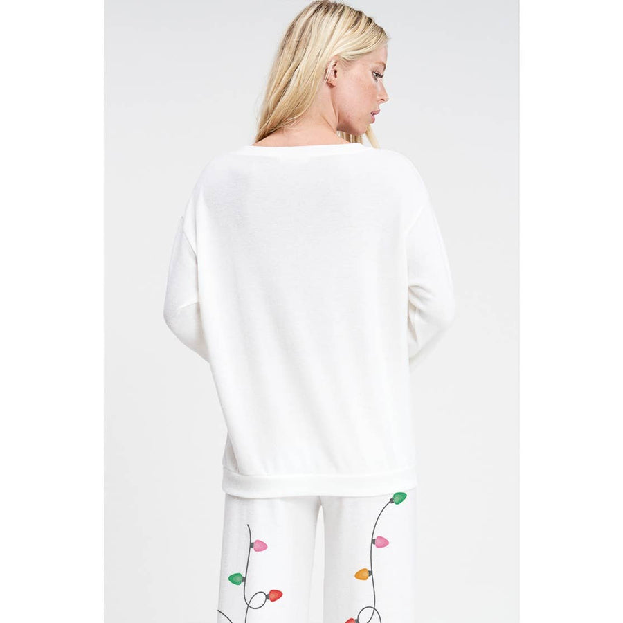 Christmas light print soft lounge wear set: IVORY / L - bomb'd AF